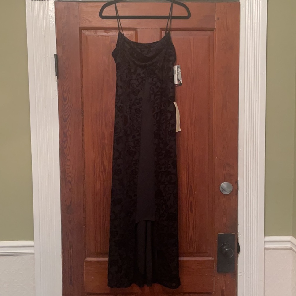 Rampage Cowl-Neck Velvet Flower Detailed Black Dress